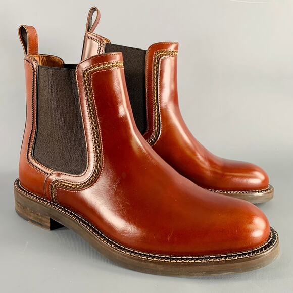 LANVIN Size 9 Cognac Brown Leather Pull On Boots - Picture 1 of 9